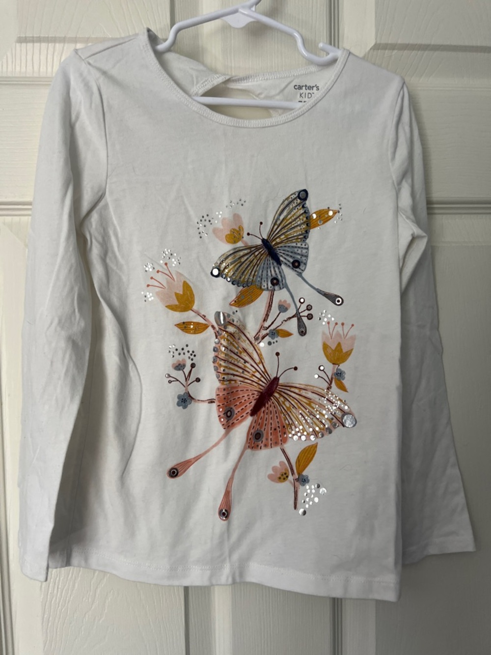 Carter's White Long Sleeve Tee with Pink and Blue Butterflies